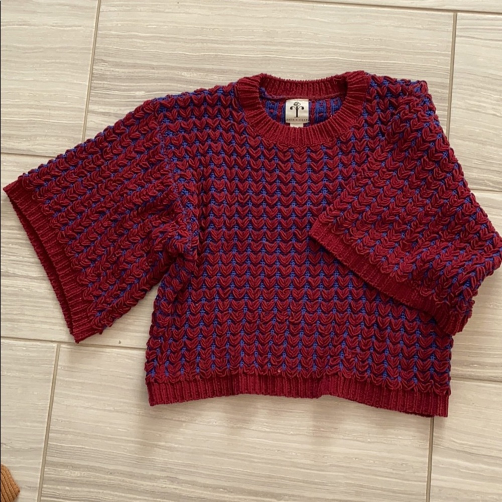 Maroon and blue looped sweater